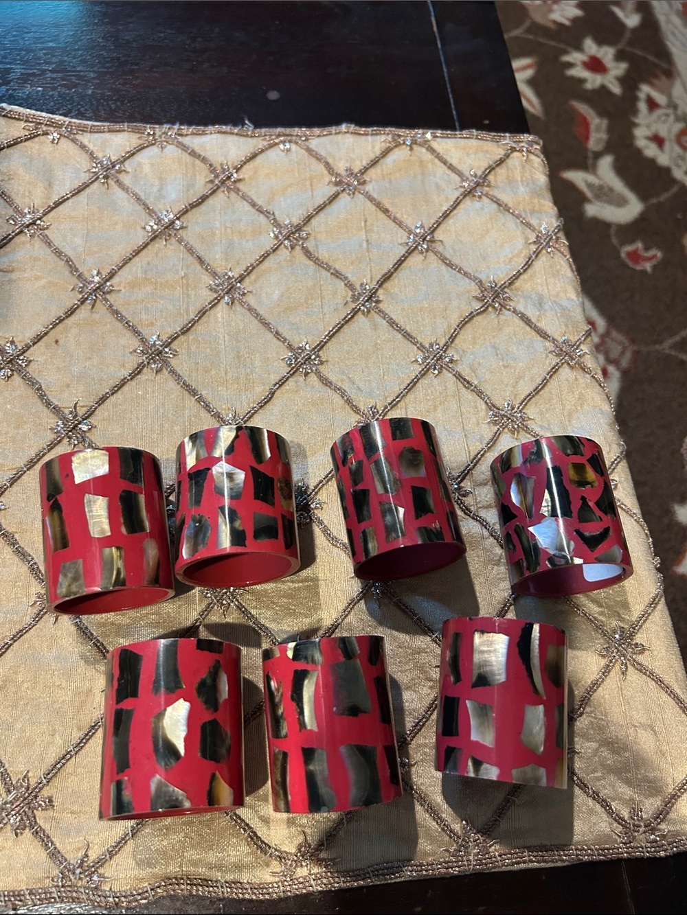 Set of 7 Red and Black Decorative Napkin Rings